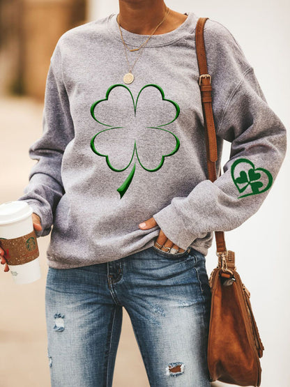 Sweatshirts- Women's St. Patrick's Day Lucky Print Sweatshirt- Misty grey- Chuzko Women Clothing