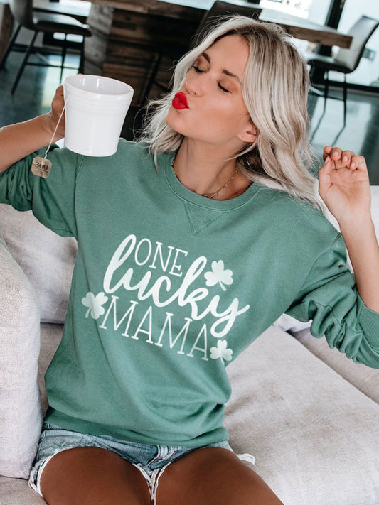 Sweatshirts- Women's St. Patrick's Day Lucky Print Sweatshirt- Pale green- Chuzko Women Clothing