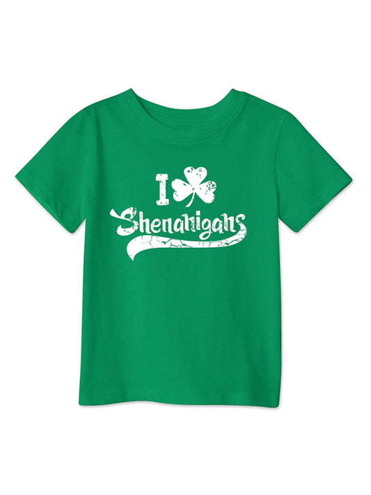 Tees- Kids' St. Patrick's Day Lucky Clover Print T-Shirt - Little Leprechauns Tee- Pale green- Chuzko Women Clothing