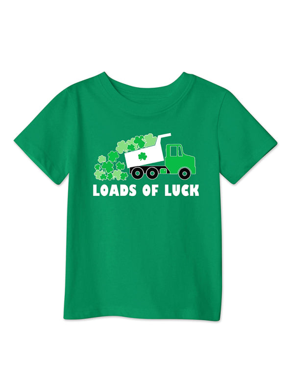 Tees- Kids' St. Patrick's Day Lucky Clover Print T-Shirt - Little Leprechauns Tee- Green- Chuzko Women Clothing