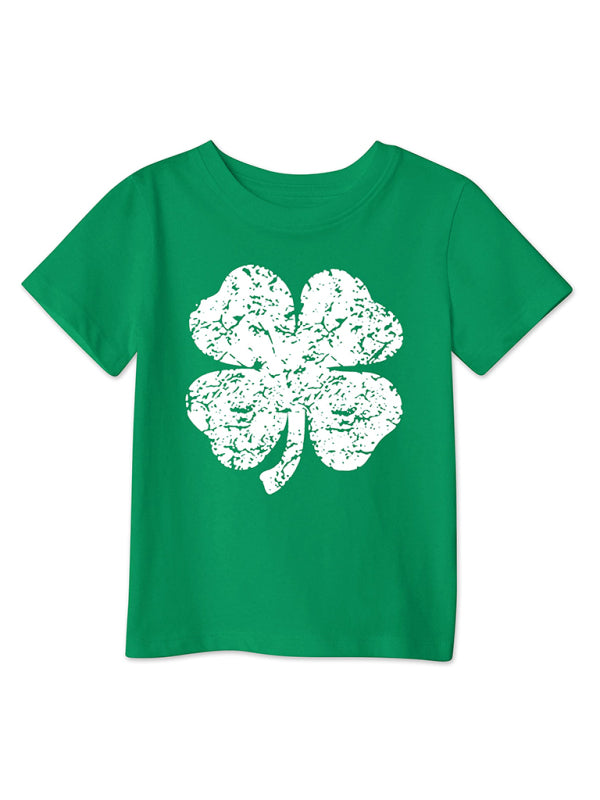 Tees- Kids' St. Patrick's Day Lucky Clover Print T-Shirt - Little Leprechauns Tee- Fruit green- Chuzko Women Clothing