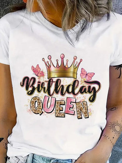 Tees- Women's Birthday Queen Print Tee - Short Sleeve T-Shirt- - Chuzko Women Clothing