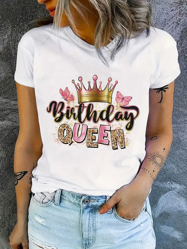 Tees- Women's Birthday Queen Print Tee - Short Sleeve T-Shirt- - Chuzko Women Clothing