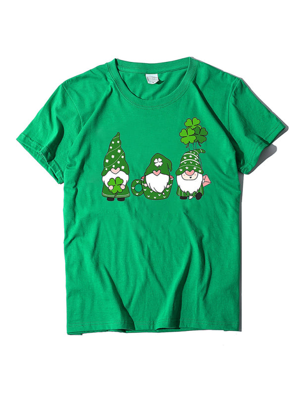 Tees- Women's Cotton Tee with Short Sleeves and St. Paddy's Leprechaun Print- Grass green- Chuzko Women Clothing