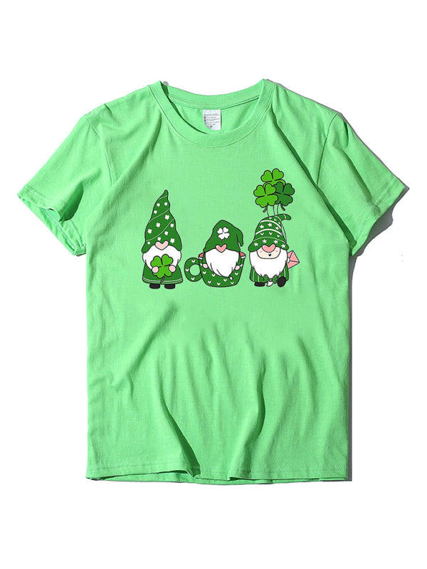 Tees- Women's Cotton Tee with Short Sleeves and St. Paddy's Leprechaun Print- Fruit green- Chuzko Women Clothing