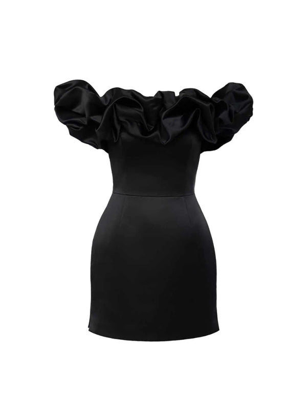 Elegant Satin Ruffle Off Shoulder Tube Mini Dress Tube Dresses - Chuzko Women Clothing