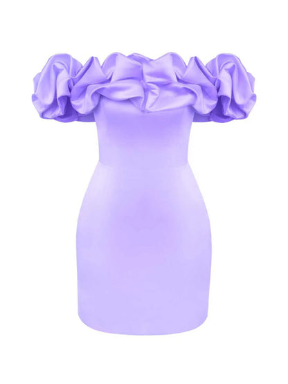 Elegant Satin Ruffle Off Shoulder Tube Mini Dress Tube Dresses - Chuzko Women Clothing