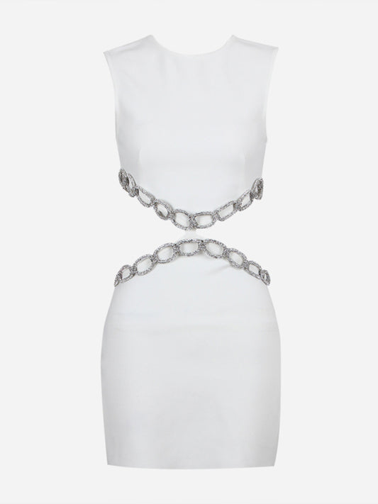 Elegant Crystal Embroidered Cutout Bandage Mini Dress Cutout Dresses - Chuzko Women Clothing