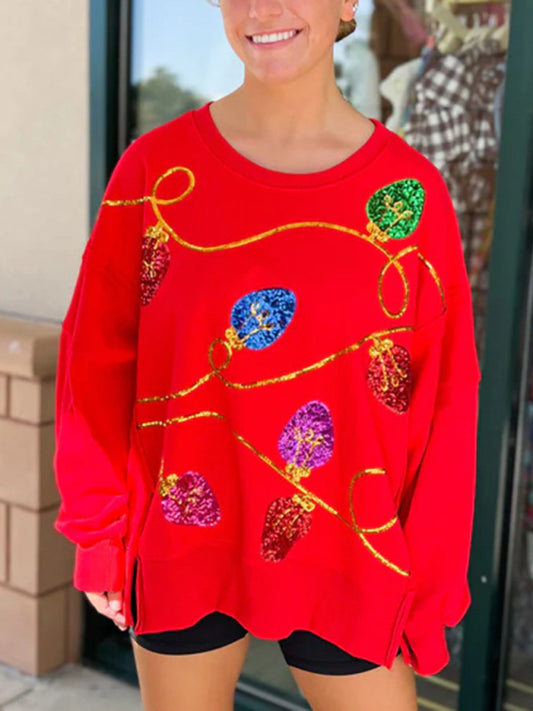 Sparkly Christmas Lights Sweatshirt - Festive Pullover Pullovers - Chuzko Women Clothing