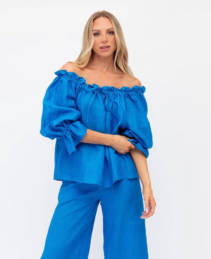 Women's Off-Shoulder Ruffle Blouse with Loose Fit & Balloon Sleeves Blouses - Chuzko Women Clothing