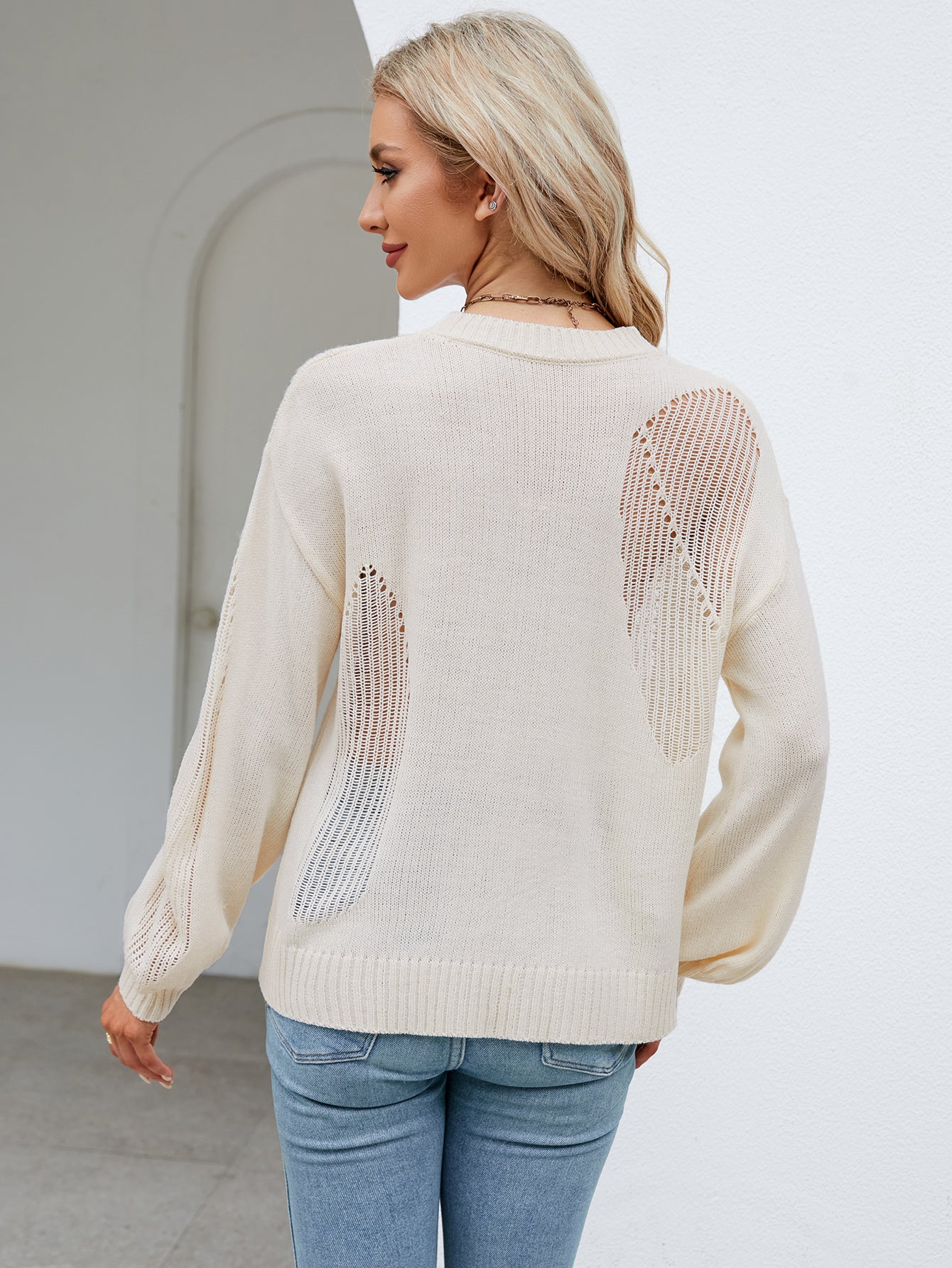 Contemporary Knitwear: Mesh Side Sweater - Perfect for Any Occasion! Sweaters - Chuzko Women Clothing