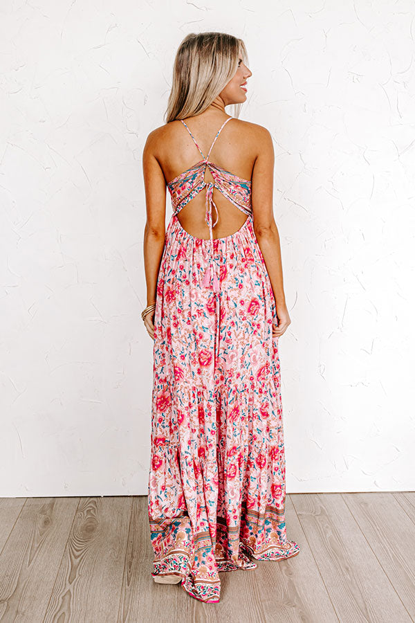 Charming Floral Backless Cami Maxi Dress with Adjustable Straps Maxi Dress - Chuzko Women Clothing