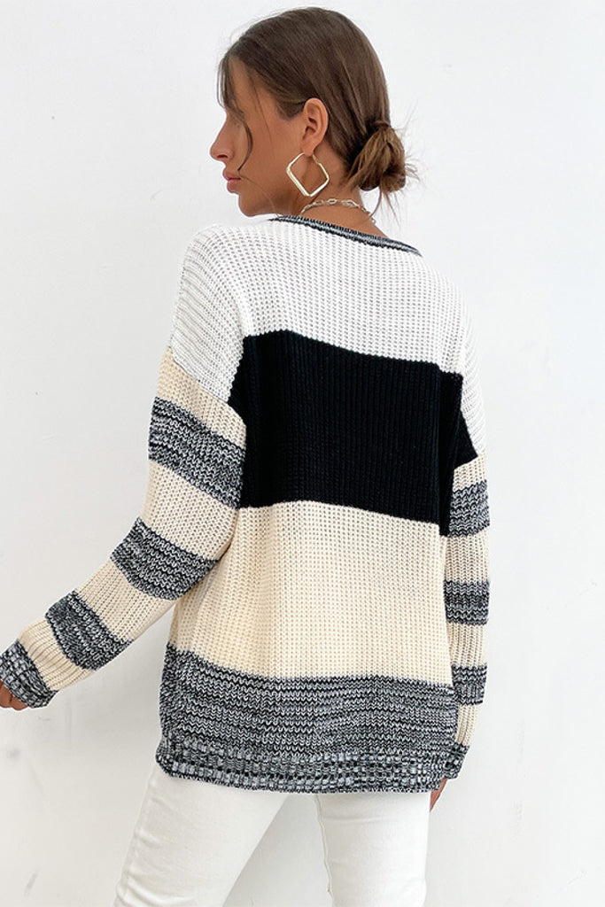 Lightweight Knit Pullover - Women's Color Block Sweater Sweaters - Chuzko Women Clothing