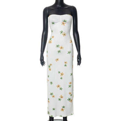 Floral Print Bodycon Tube Maxi Dress