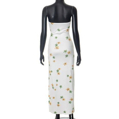 Floral Print Bodycon Tube Maxi Dress