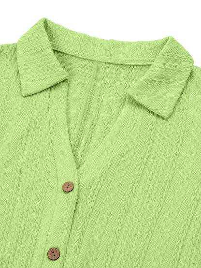 Jacquard Button-Up Short Sleeves Romper - Short-Length Shirt Belted Playsuit