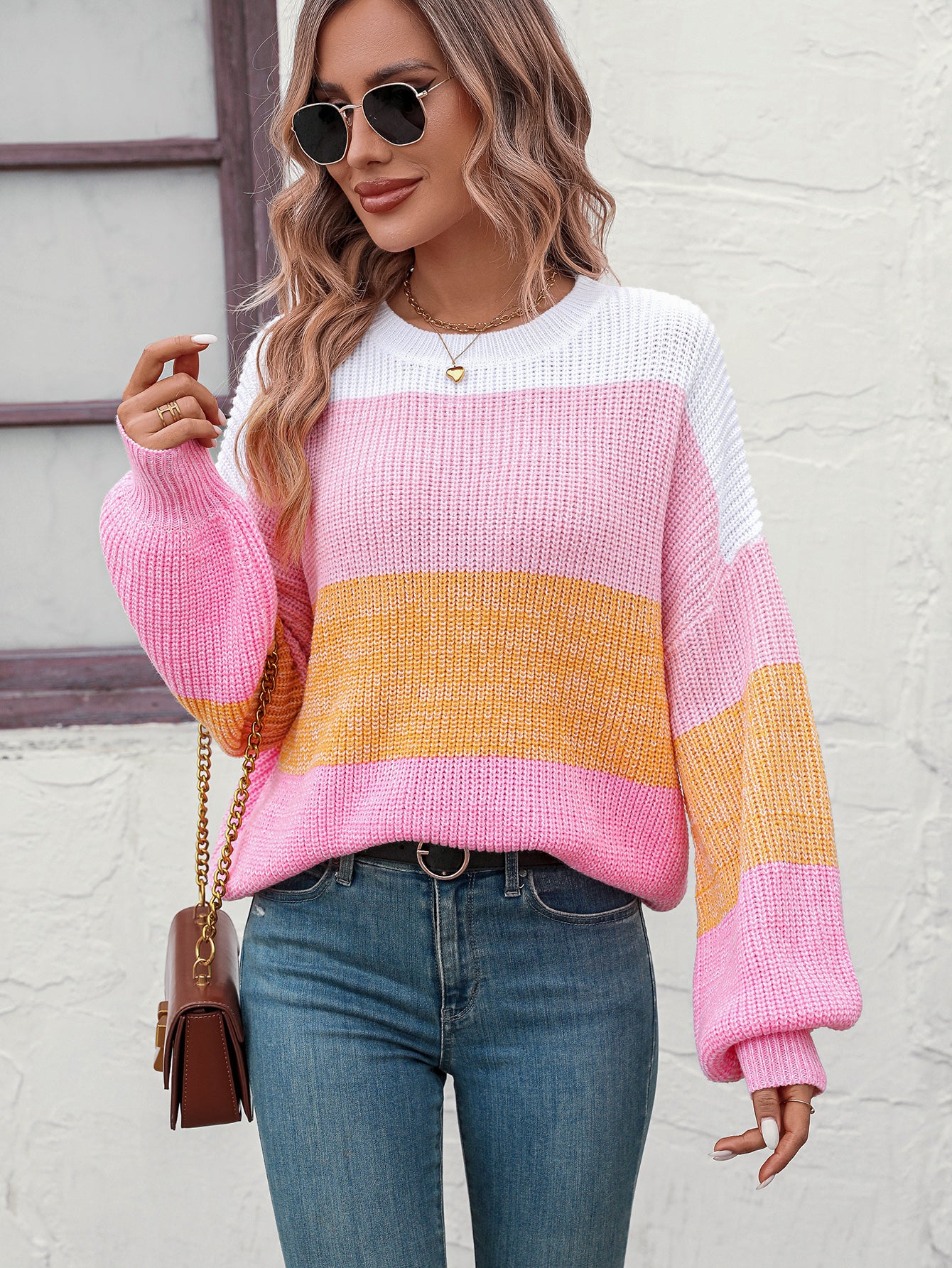 Trendy Knitwear: Women's Multicolor Sweater - Eye-Catching Design Sweaters - Chuzko Women Clothing