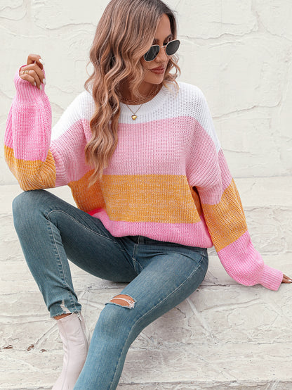 Trendy Knitwear: Women's Multicolor Sweater - Eye-Catching Design Sweaters - Chuzko Women Clothing