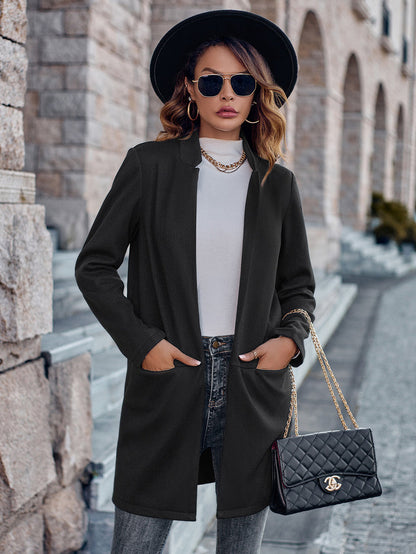 Elegant Grain Notch Open Front Blazer Coat Blazers - Chuzko Women Clothing