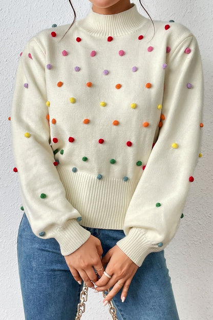 Women's Rainbow Pom Pom Sweater - Fashionable Knitwear Pullover Sweater - Chuzko Women Clothing