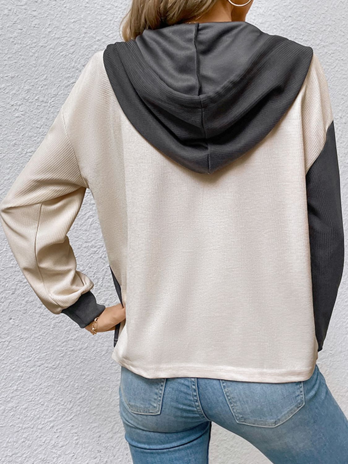 Trendy Women's Hoodie - Colorblock & Half Button Sweatshirt Hoodies - Chuzko Women Clothing