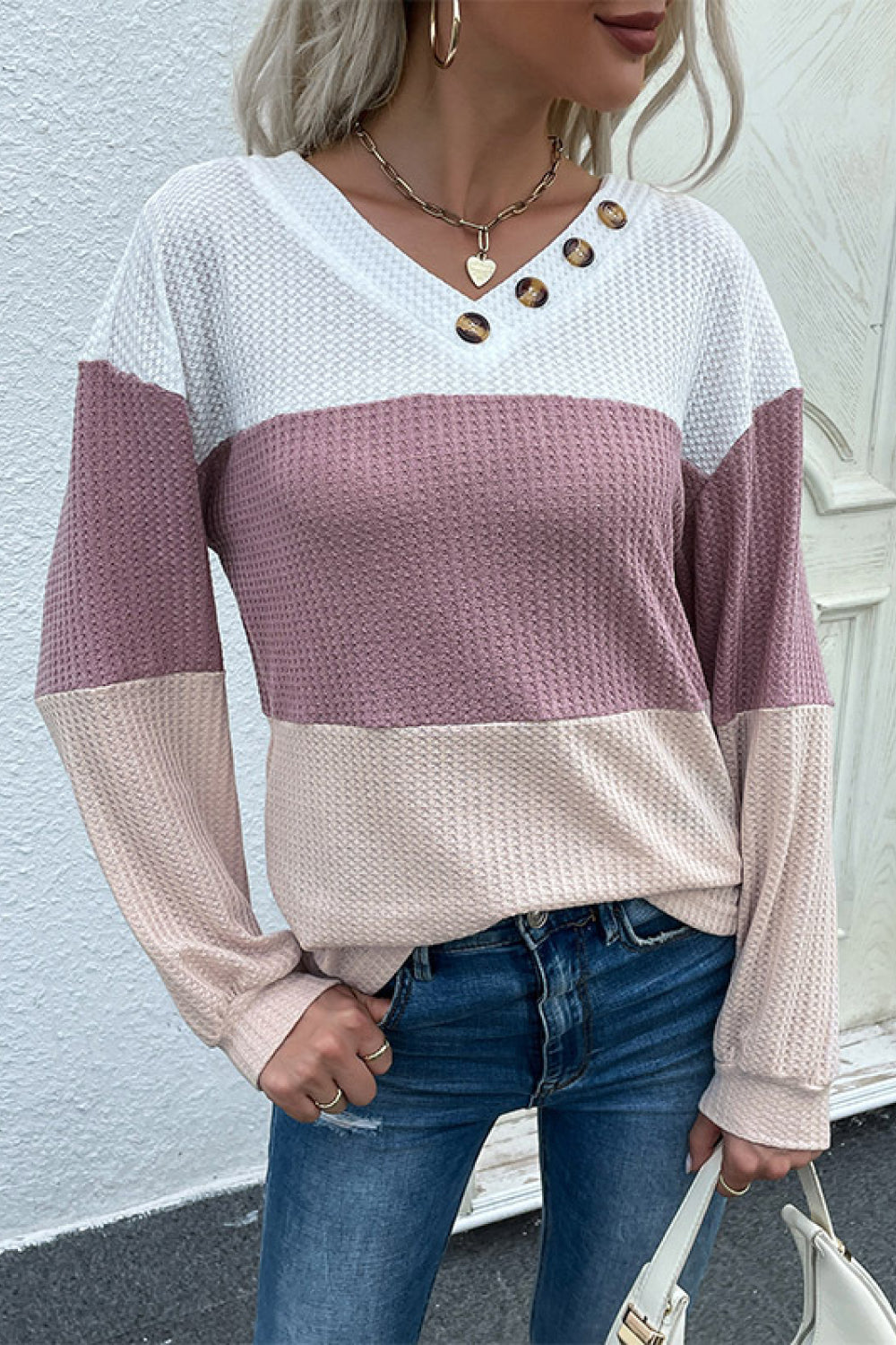 Charming Pastel V Neck Knitwear - Women's Long Sleeve Sweater Sweaters - Chuzko Women Clothing