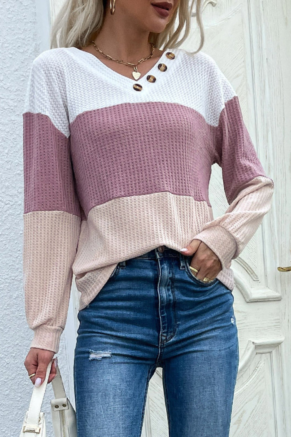 Charming Pastel V Neck Knitwear - Women's Long Sleeve Sweater Sweaters - Chuzko Women Clothing