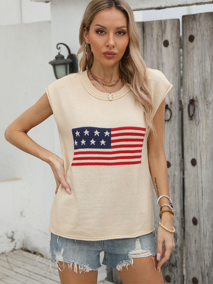 American Sweaters- Women's Patriotic Sleeveless Knit Sweater- - Chuzko Women Clothing