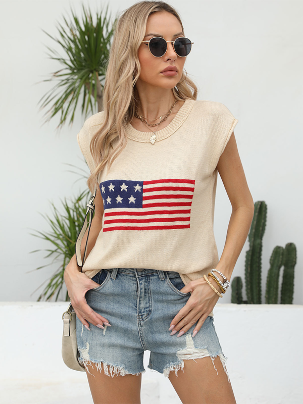 American Sweaters- Women's Patriotic Sleeveless Knit Sweater- - Chuzko Women Clothing