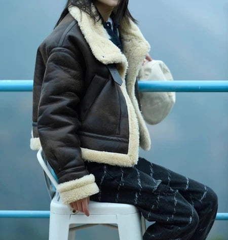 Aviator Jackets- Winterwear Women's PU Faux Leather Aviator Jacket- - Chuzko Women Clothing