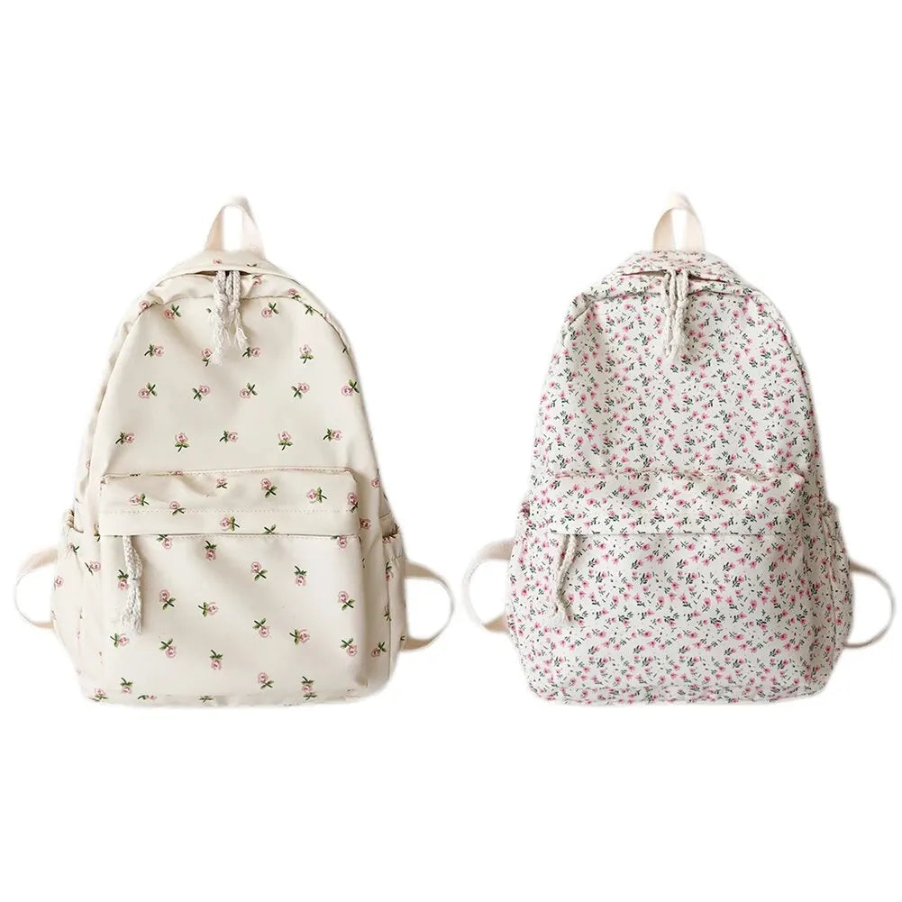 Backpack- Floral Print School Bag Backpack with Multiple Pockets- - Chuzko Women Clothing