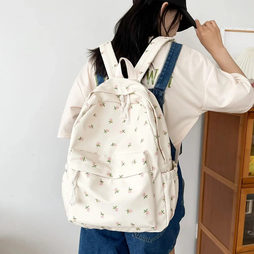 Backpack- Floral Print School Bag Backpack with Multiple Pockets- - Chuzko Women Clothing