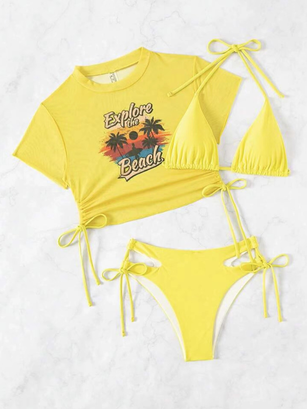 Bikinis- Beach Adventure Bikini Swim Set - Adaptable Three-Piece Beachwear- - Chuzko Women Clothing