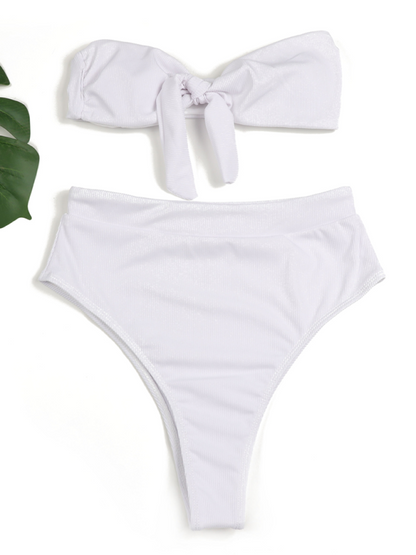 Bikinis- High-Waist Bikini Set with Bandeau Top for Women- - Chuzko Women Clothing
