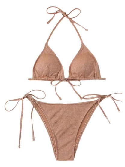 Sparkle 2-Piece String Swimsuit Set - Triangle Bra & Tie-Side Bikini