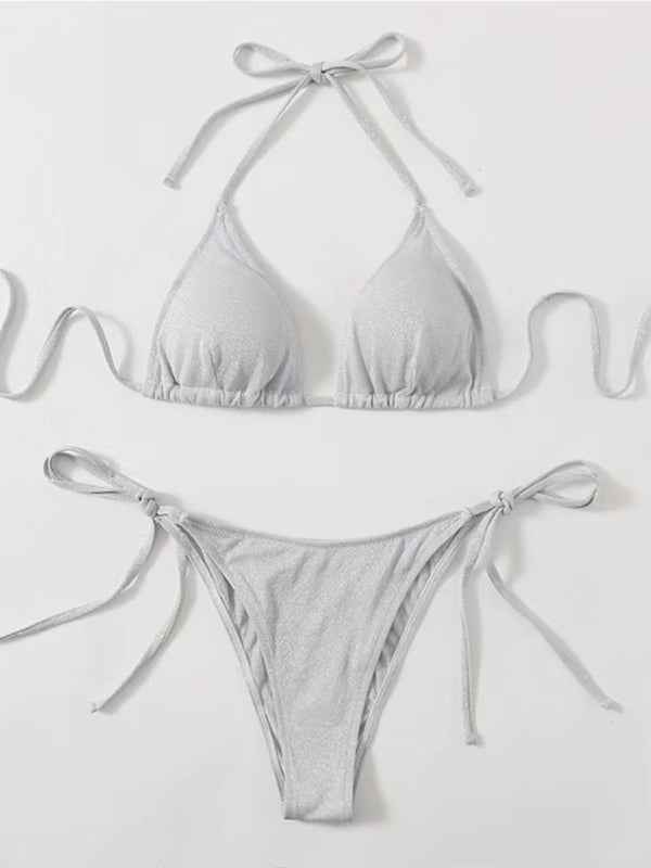 Sparkle 2-teiliges String-Badeanzug-Set – Triangel-BH und Bikini zum Binden an der Seite