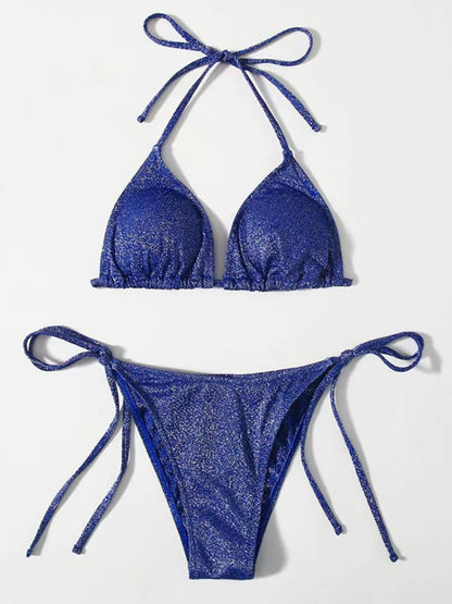 Sparkle 2-teiliges String-Badeanzug-Set – Triangel-BH und Bikini zum Binden an der Seite