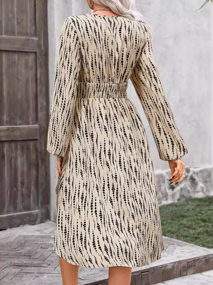 Bluse mit Laternenärmeln, abstraktes Damen-Top mit langem Schwanz und gesmoktem Bund