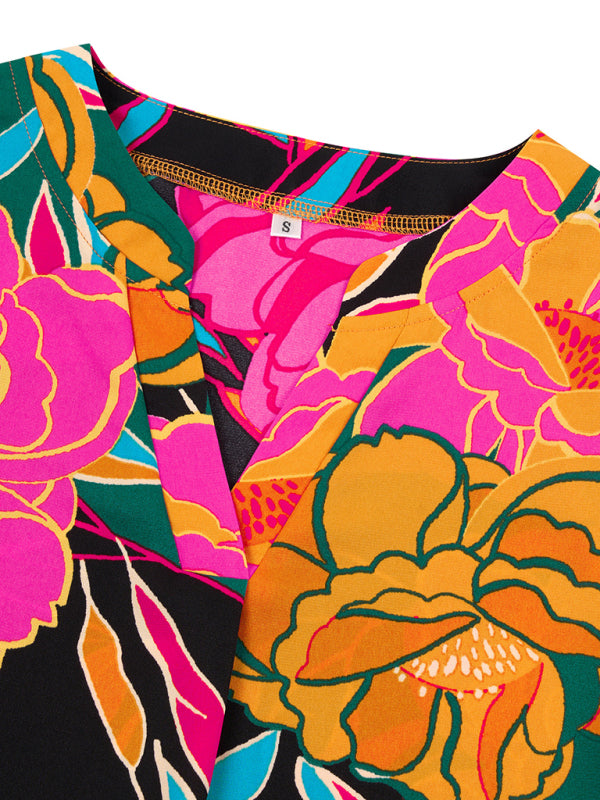 Sommerliche Damen Bluse zum Binden mit kurzen Ärmeln und abstraktem Print