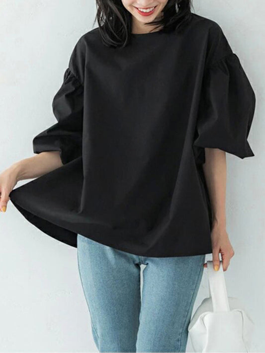 Vintage Balloon Sleeves Loose Blouse in Cotton
