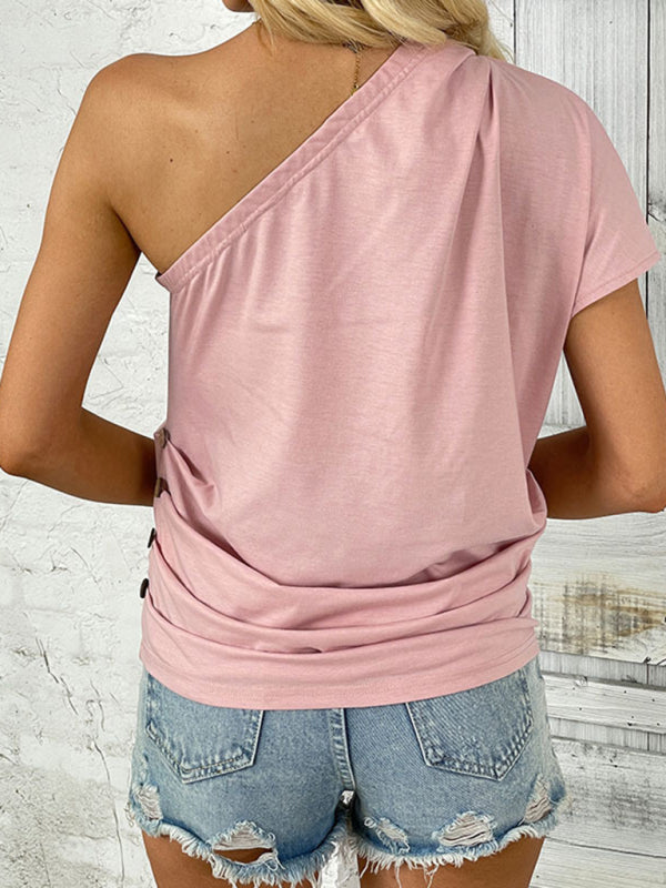 Blouses- Women's One Shoulder Blouse in Asymmetric Cut- - Chuzko Women Clothing