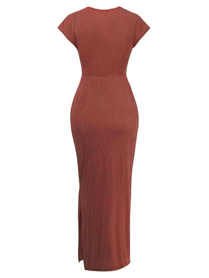 Elegant Bodycon Knot-Side Slit Maxi Dress for Cocktail Parties
