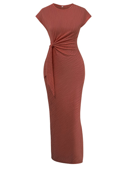 Elegant Bodycon Knot-Side Slit Maxi Dress for Cocktail Parties