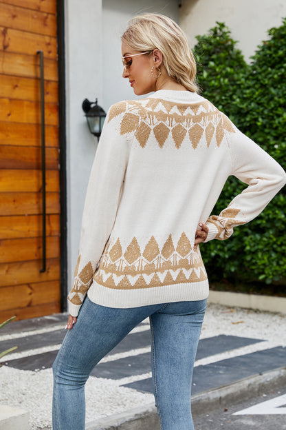 Geometric Knit Winter Crewneck Sweater Jumper Sweaters - Chuzko Women Clothing