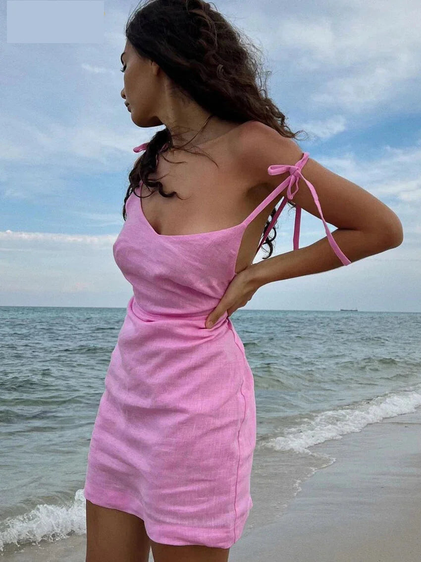 Mini-robe caraco en coton à bretelles réglables pour femme