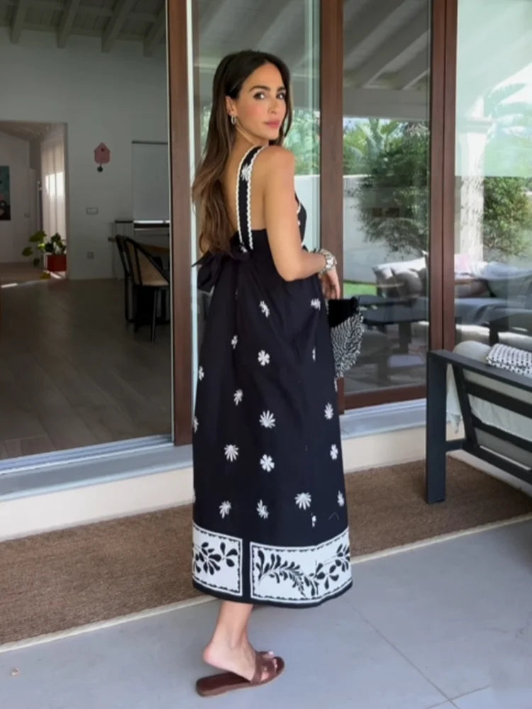Cami Dresses- Floral Ric-Rac Trim Midi Dress for Summer Days- - Chuzko Women Clothing