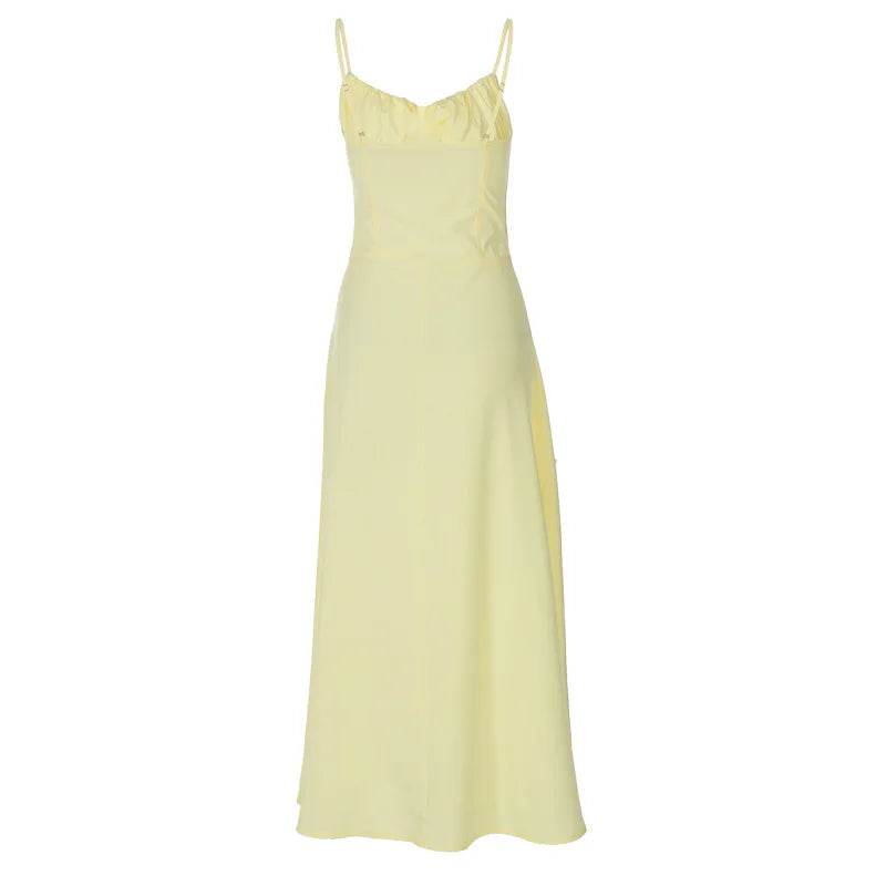 Cami Dresses- Pastel Yellow Maxi Dress for Elegant Daytime Events- - Chuzko Women Clothing