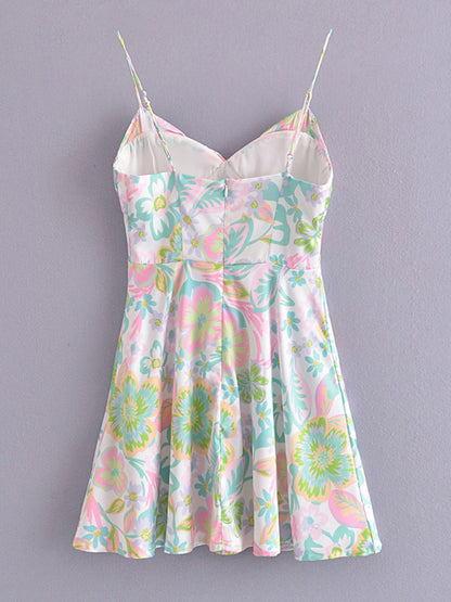 Romantic Floral A-Line Sundress - Pleated Bust Cami Dress