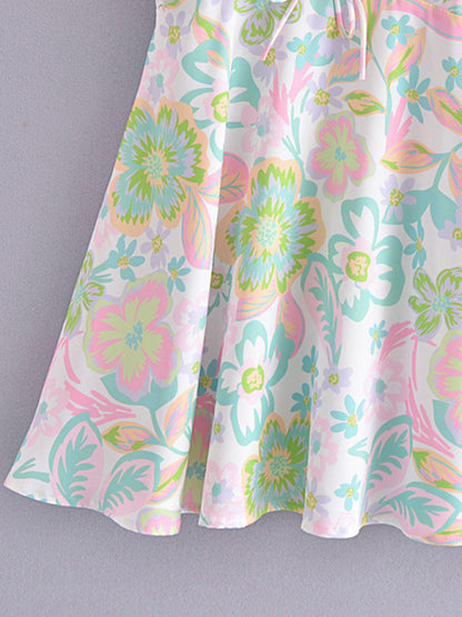 Romantic Floral A-Line Sundress - Pleated Bust Cami Dress