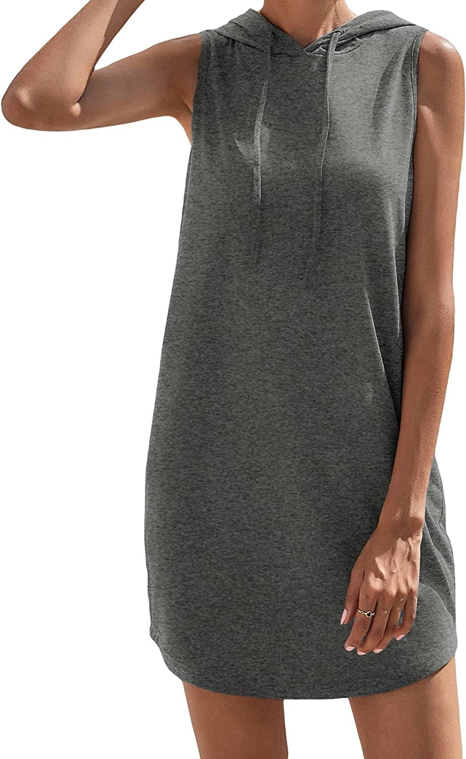 Cami Dresses- Sporty Chic Solid Color Sheath Dress with Tie-Neck & Drawstring Collar- Dark Gray- Chuzko Women Clothing